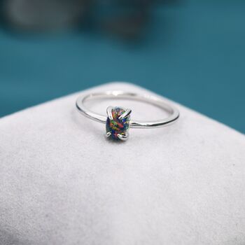 Black Opal Oval Ring In Sterling Silver, 5 of 12