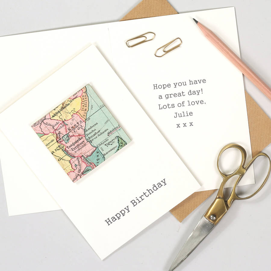 personalised map location square birthday card by bombus