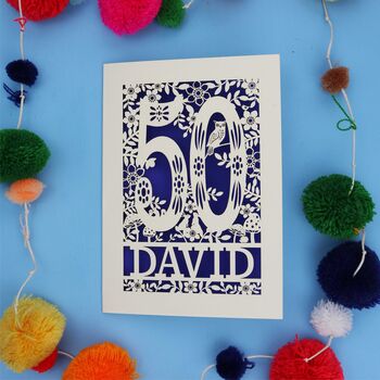 Personalised 50th Birthday Card Papercut Woodland Design, 10 of 11