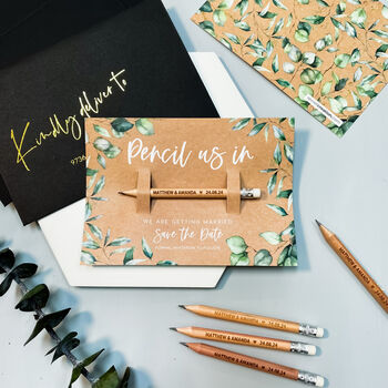 Save The Date Pencil Us In With Kraft Botanical Card, 2 of 4