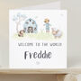 Welcome To The World Card Blue Farm Animals, thumbnail 1 of 2