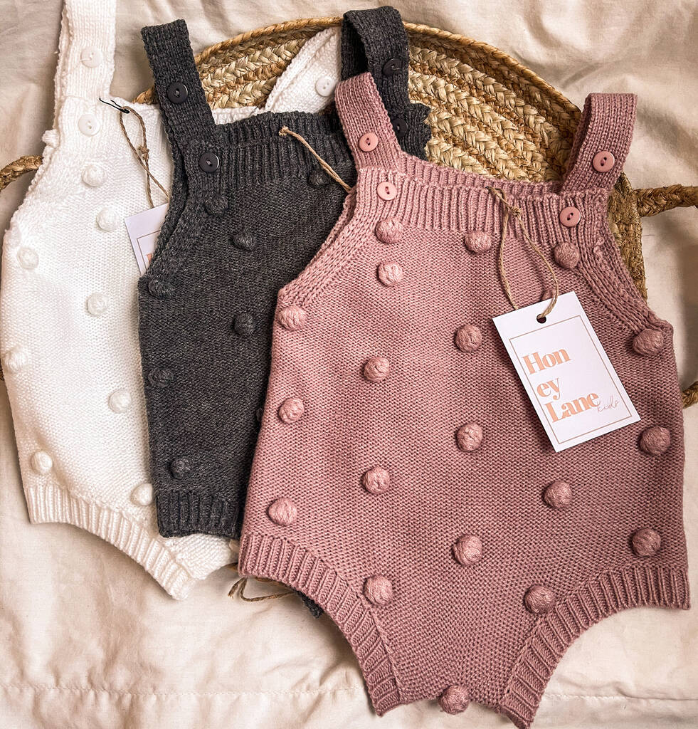 Baby Bobble Knitted Romper In Three Colours, 1 of 7