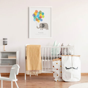 Personalised Name Print Elephant Holding Balloons, 4 of 10