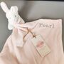 Personalised Pink Bunny Plush Rattle Comforter Blanket, thumbnail 1 of 8