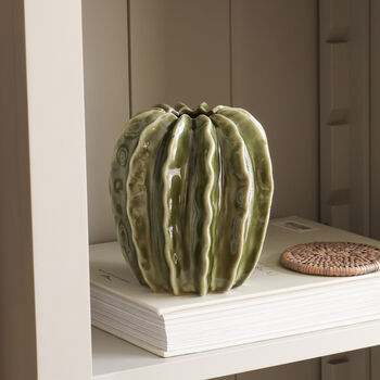 Dark Green Ribbed Pod Vase, 2 of 4
