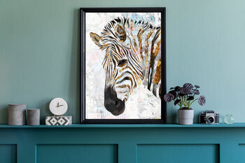 Textured Grunge Zebra Gold White Wall Art Print, 7 of 7