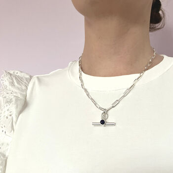 Sterling Silver T Bar Birthstone Charm Necklace, 2 of 6