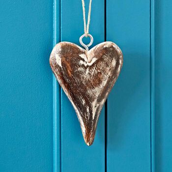 Hand Carved Wooden Heart And Star Decorations, 4 of 7