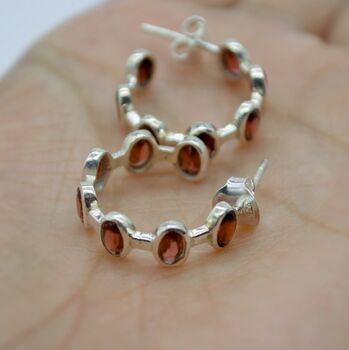 Garnet Sterling Silver Hoop Earrings, 3 of 7