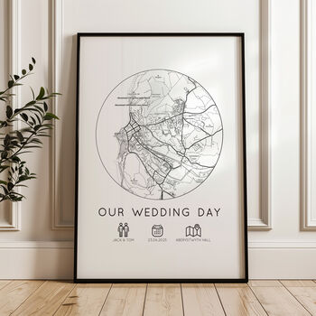 Personalised Wedding Venue Gift, Married Paper Anniversary Map Print, 2 of 4