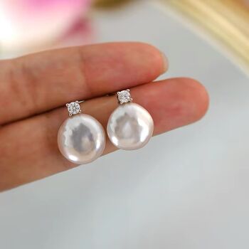 Flora Crystal White Ivory Pearl Drop Ball Gift Earrings, 6 of 6