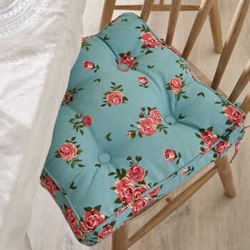 Set Of Two Blue Rose Seat Cushions With Ties, 3 of 6
