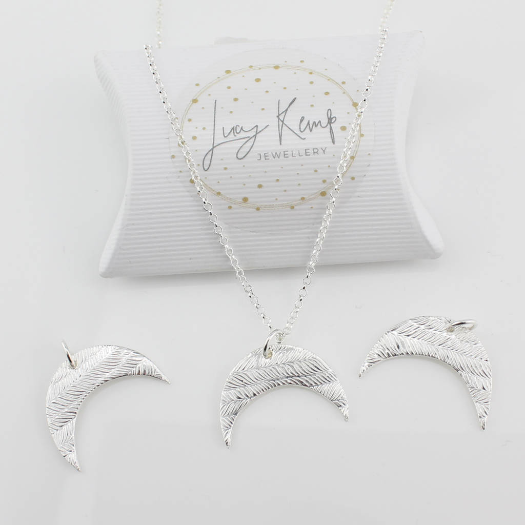 Sterling Silver Textured Crescent Moon Pendant By Lucy Kemp Silver ...
