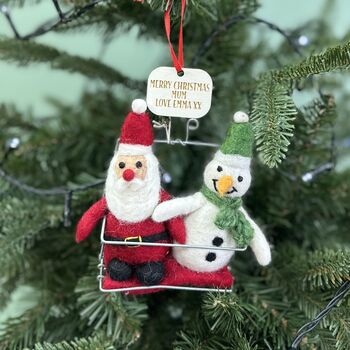 Personalised Santa And Snowman In Ski Lift Bauble, 2 of 3