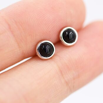 Sterling Silver Tiny Black Onyx Stud Earrings, 3 of 11