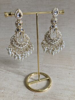 Meenakari White Gold Plated Dangle Indian Earrings, 6 of 7