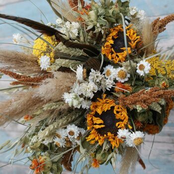Sunflower Prairie Pampas Dried Flower Wedding Bouquet, 4 of 4