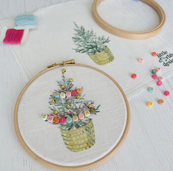 Christmas Tree Mini Embroidery Hoop Kit, 7 of 8