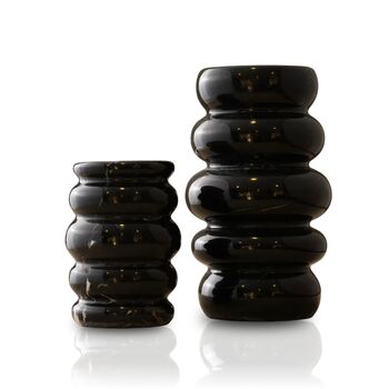 Handmade Black Marble Ripple Vases – Set Of Two, 2 of 2