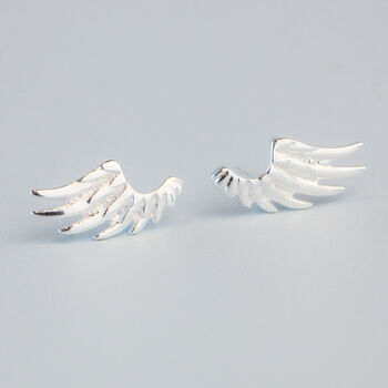 Sterling Silver Feather Angel Wing Stud Earrings, 2 of 5