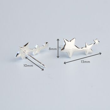 Sterling Silver Triple Star Curve Stud Earrings, 3 of 5