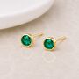Gold Plated Sterling Silver May Emerald Birthstone Stud Earrings, thumbnail 2 of 5