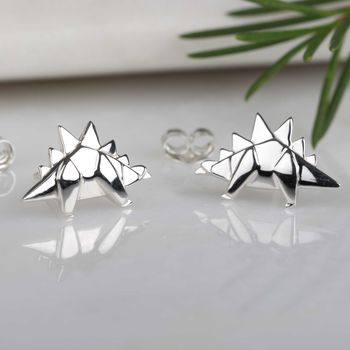 Solid Silver Origami Stegosaurus Earrings, 2 of 7