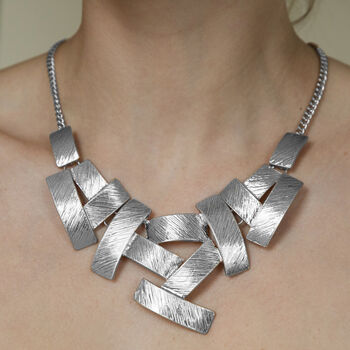 Silver Colour Layered Rectangle Statement Necklace, 2 of 5