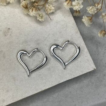 Sterling Silver Heart Hoop Earrings, 2 of 12