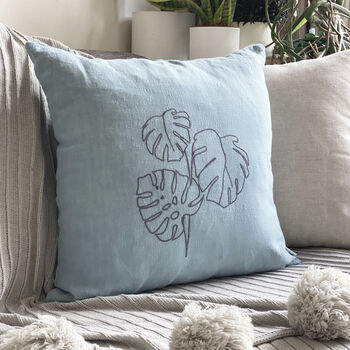 Blue Linen Embroidered Cushion Cover, 4 of 6