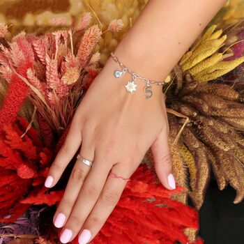 Sterling Silver Custom Birthstone, Birth Flower And Initial Chain Bracelet, 2 of 2
