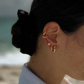 Gemstone Huggie 14k Gold Plated Earrings, 3 of 7