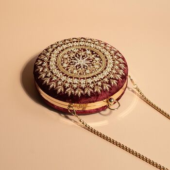 Mahiya Round Maroon Velvet Clutch, 2 of 9