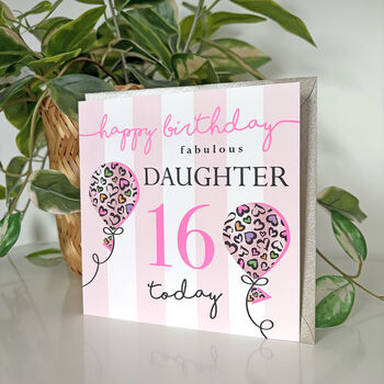 Leopard Love Balloon Daughter 16th Birthday Card, 2 of 3