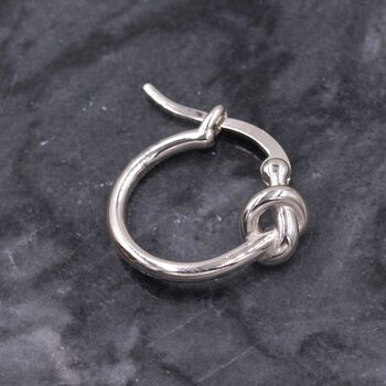 Sterling Silver Heart Knot Huggie Hoop Earrings, 8 of 12