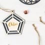 Personalised Wooden Pentagon Paper Cut Christmas Bauble, thumbnail 3 of 4