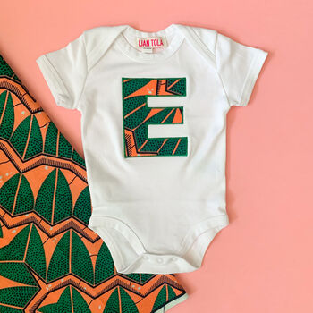Personalised African Print Letter Baby Bodysuit, 8 of 8