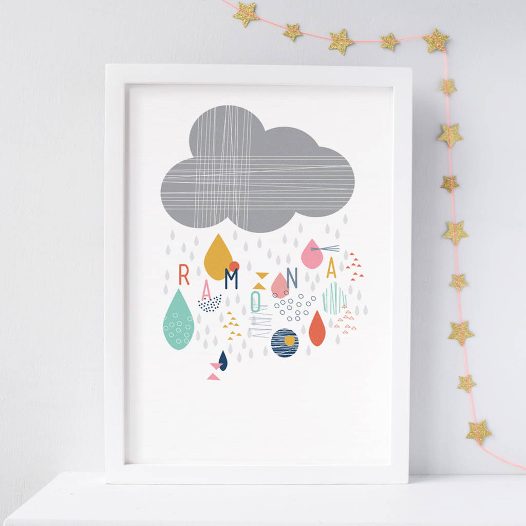 personalised nursery rain cloud print by house of hooray