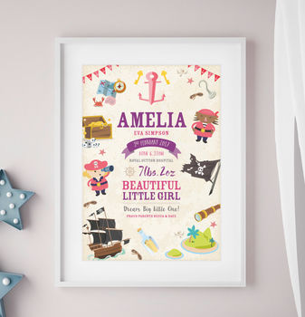 Personalised Pirate Birth Details Print, 4 of 5