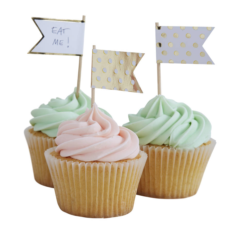 polka dot foiled gold cupcake topper flags by ginger ray ...