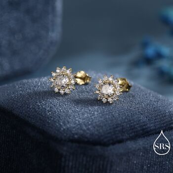 Sterling Silver Delicate Cz Flower Stud Earrings, 4 of 12