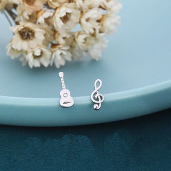 Mismatched Guitar And Music Note Stud Earrings, 3 of 8