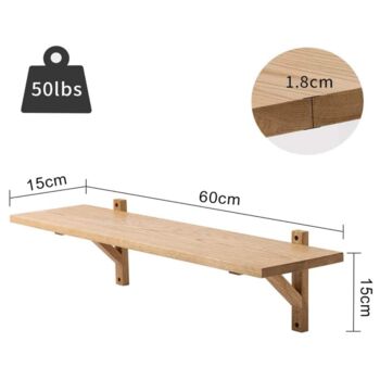 60cm Oak Wood Solid Floating Shelf, 3 of 7