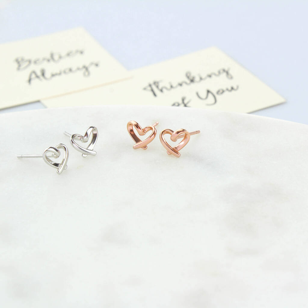 Heart Stud Earrings In Plated Rose Gold / Silver 925, 1 of 7