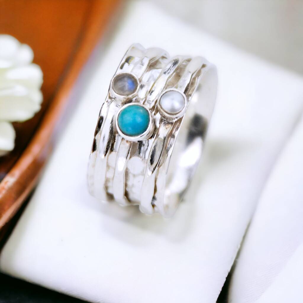 Personalised Turquoise Spinner Ring In Sterling Silver, 1 of 12