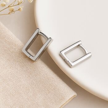 Sterling Silver Rectangle Hinged Hoop Earrings, 7 of 7