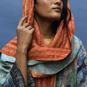 Sustainable Hand Embroidered Vintage Silk Scarf Shawl, 8 of 8