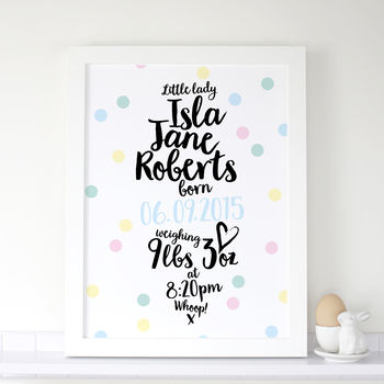 Personalised 'Spot' Birth Details Print, 2 of 3