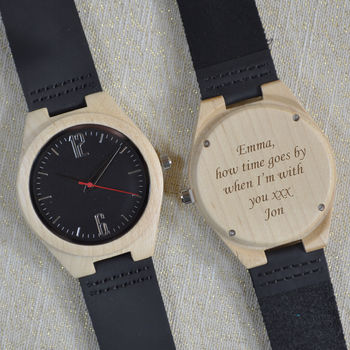 Engraved Wooden Wrist Watch With Black Dial, 2 of 3
