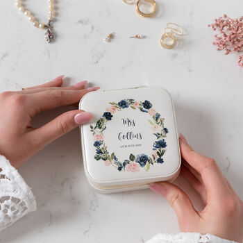 Blush Pink And Navy Roses Travel Jewellery Box, 3 of 8